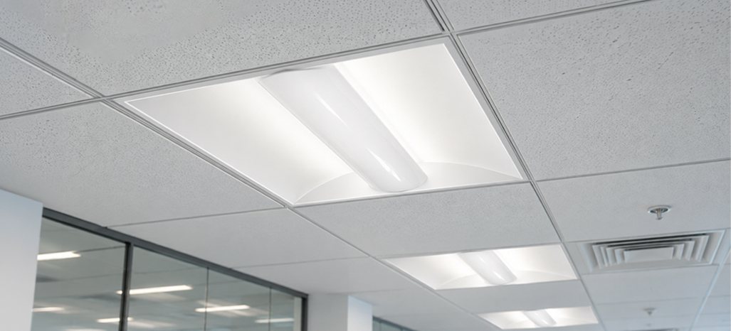 proARCH-T center-basket LED troffer in a lay-in office ceiling