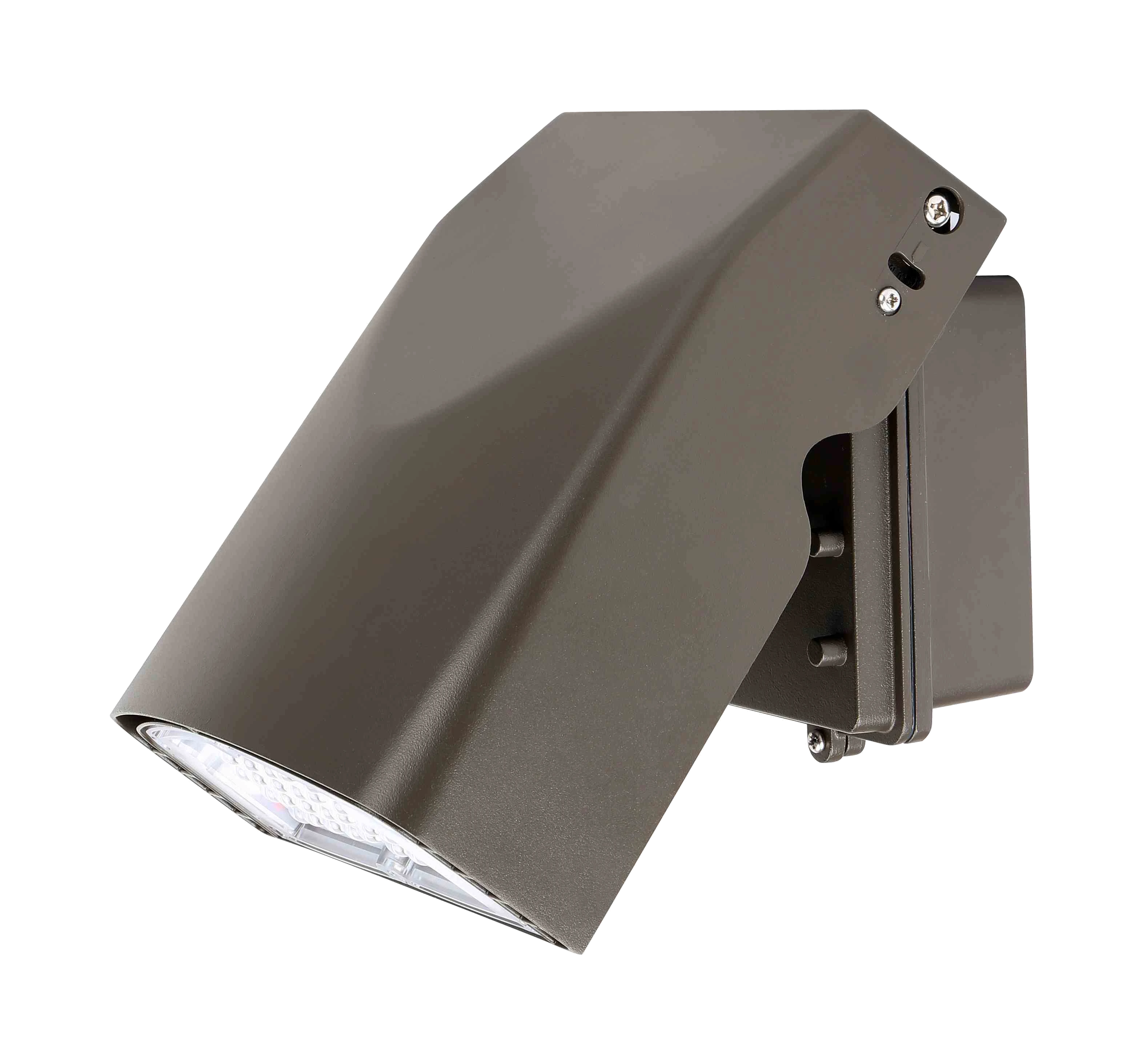 Anaheim — reverse 3/4 angle, Dark Bronze, showing the side-bracket hinge mechanism and protractor markings on the wall mount