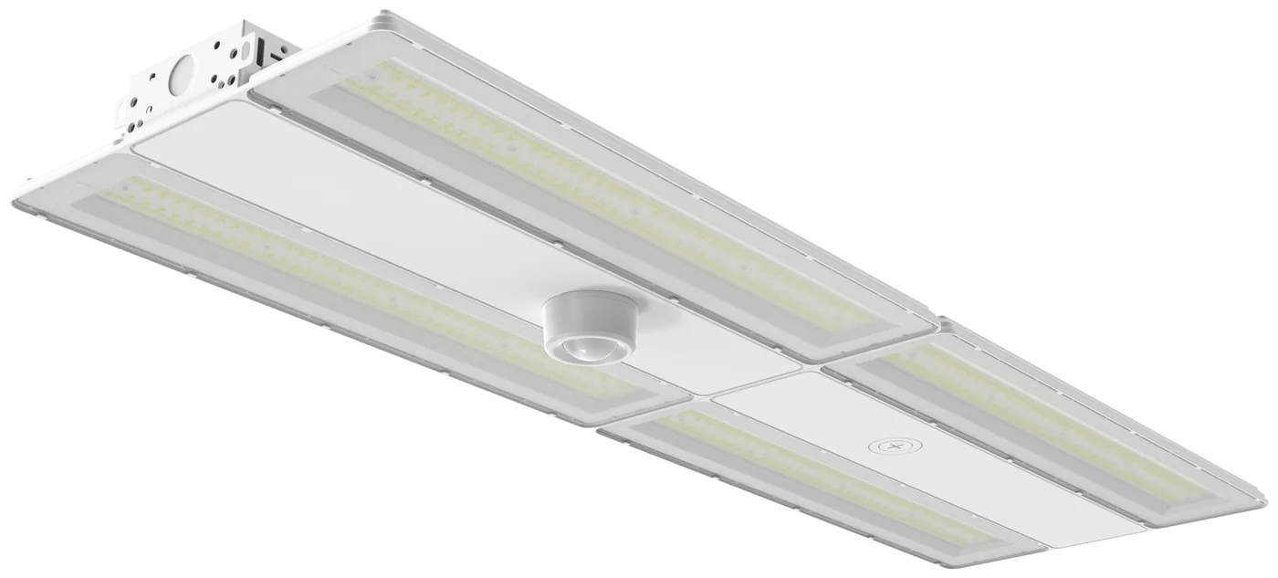 Apollo LLHB410 high bay with a plug-and-play occupancy sensor fitted
