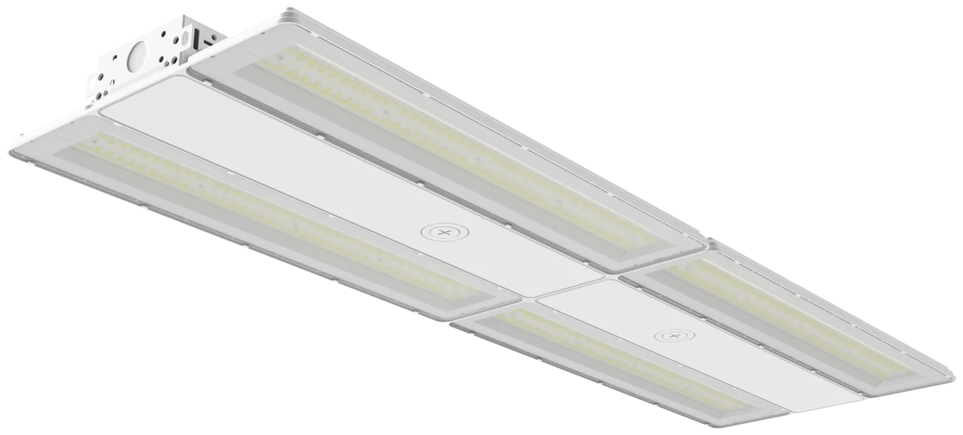 Apollo LLHB410 LED linear high bay with prismatic lens and general optic