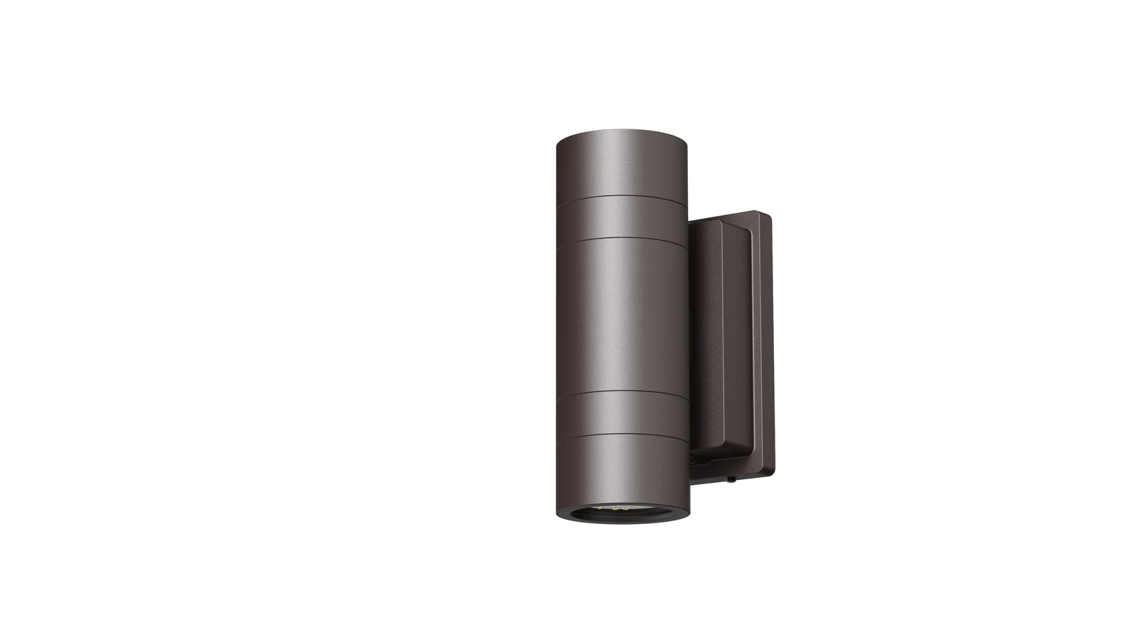 Aura Series LCWS LED Cylinder Wall Sconce — Dark Bronze finish, ribbed cylindrical housing with wall bracket, LED aperture at bottom