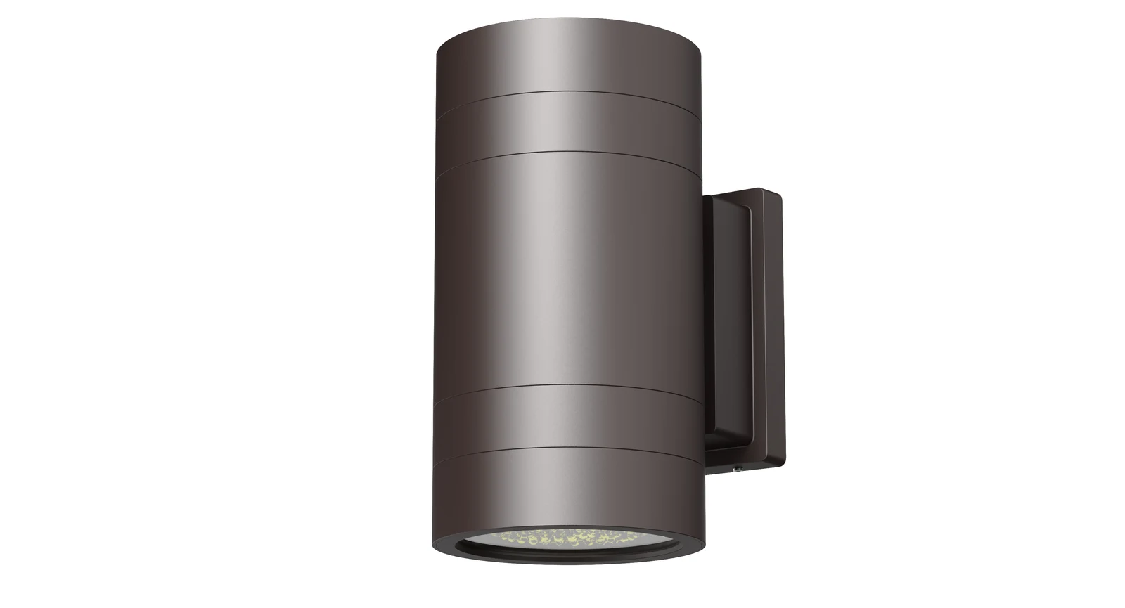 Aura Series — detail view of the LED aperture and ribbed heat-sink geometry