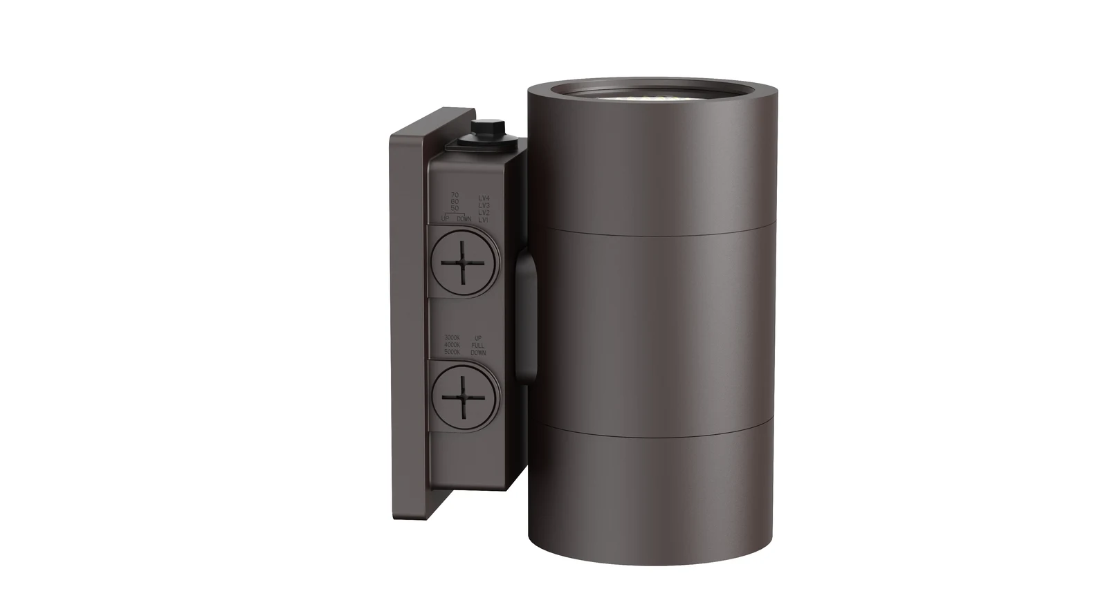 Aura Series — mount detail showing wall bracket and wiring entry