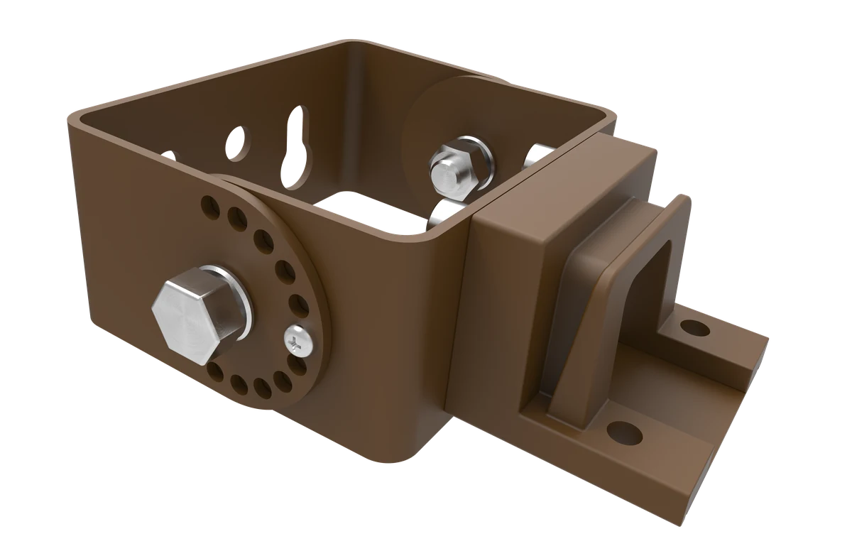LSBX-H1/TN — trunnion / wall yoke mount · pivot through ±60° · die-cast aluminum
