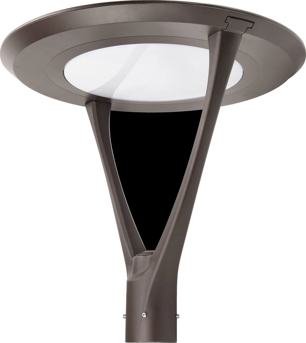 cityⒶRCH Symmetry — round disc-top post luminaire on tapered Y-pole