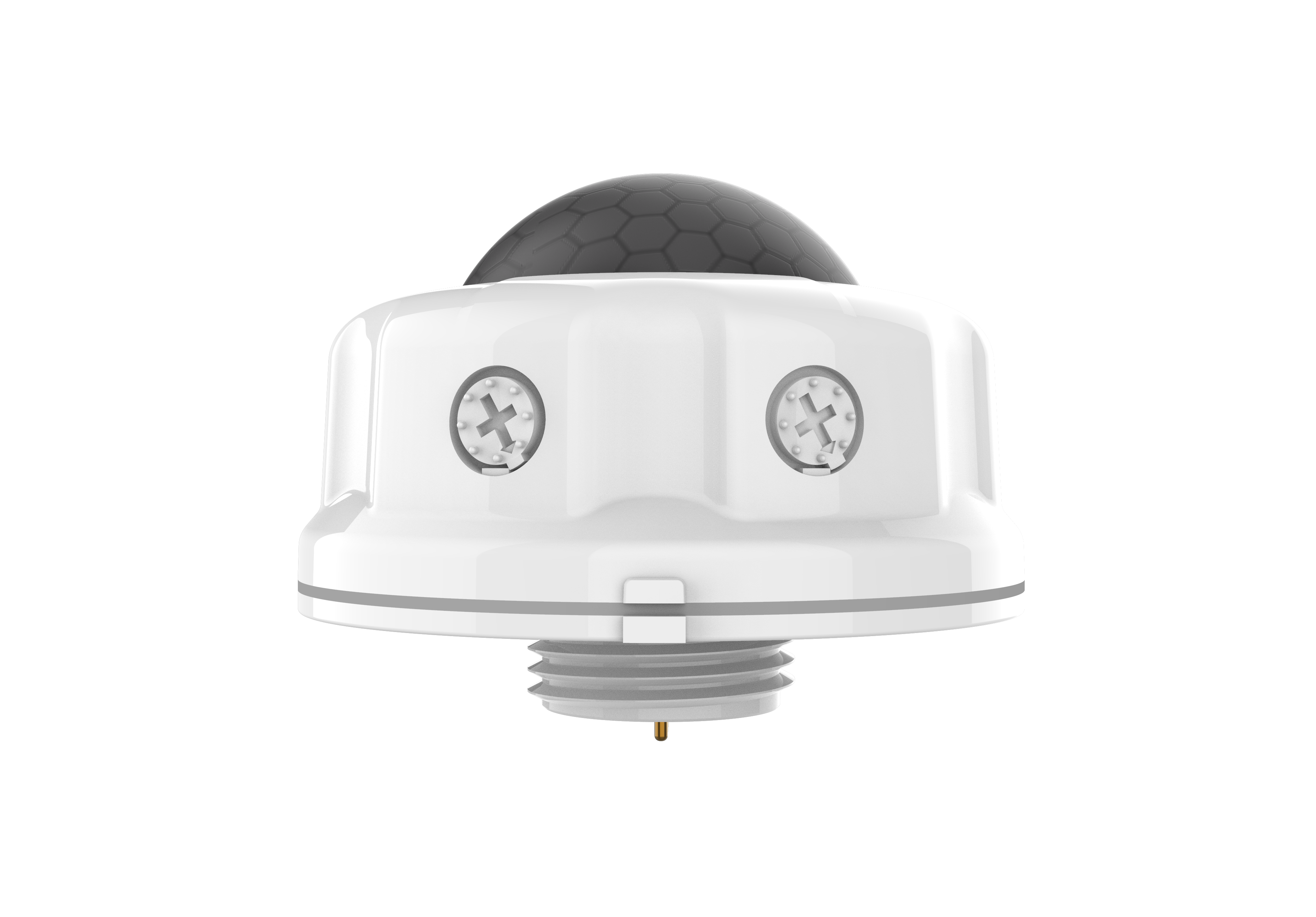 Liberty contrⒶLS Bi-Level sensor — PIR dome with hexagonal Fresnel lens + two mounting screws · 49-ft mount height · IP65 · drives Title 24 §140.7, IECC §C405.2, ASHRAE 90.1 bi-level credits
