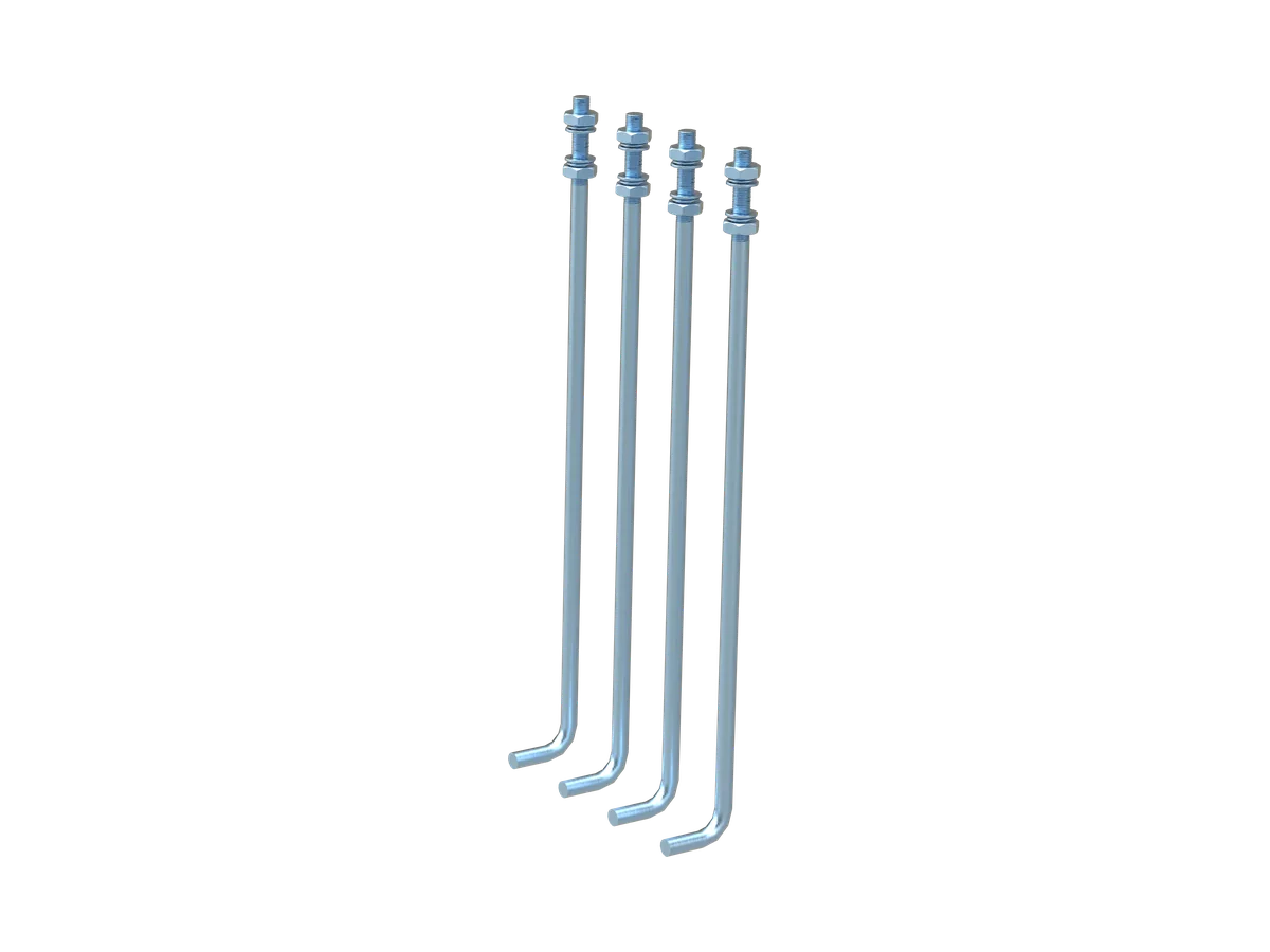 Four L-hook anchor bolts with nuts and washers