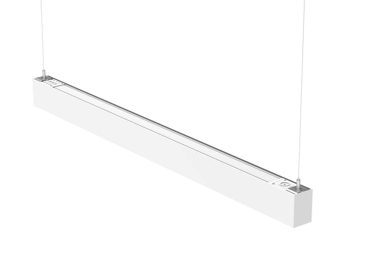LUXA Luna — spec-grade aluminum architectural linear pendant in white finish
