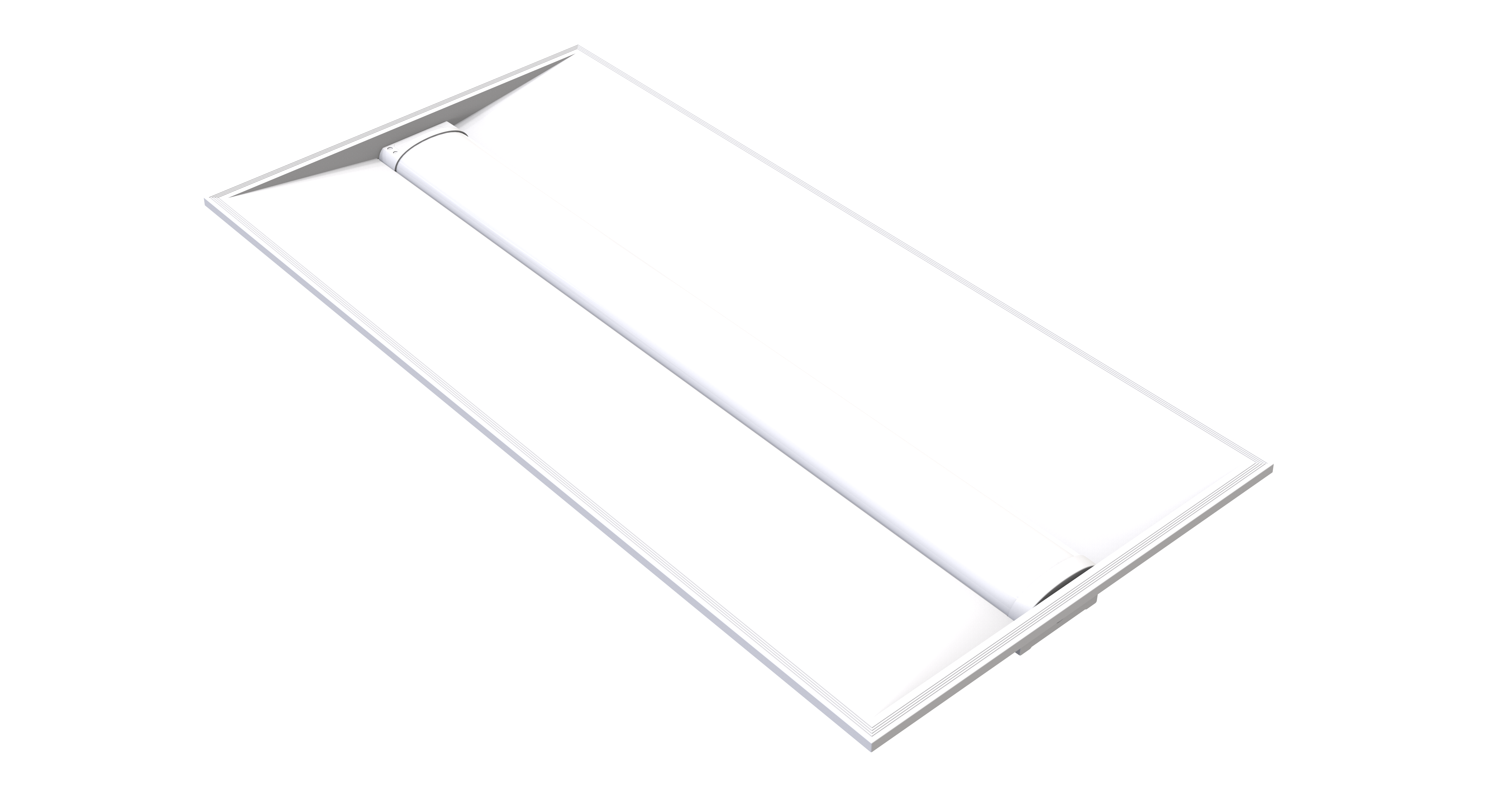 LPVT Luxmark LPVT24-3550CS · 2x4 center-basket troffer · front 3/4 angle · planoⒶRCH PRO specification-grade · steel housing with PC + PP components and white prismatic diffuser