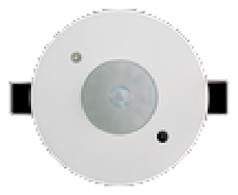 MSP-SRI/20CM/HD/ACS — round white ceiling-mount BLE SigMesh PIR occupancy sensor with central Fresnel lens, locking tabs at 9 and 3 o'clock, 20FT max mounting height
