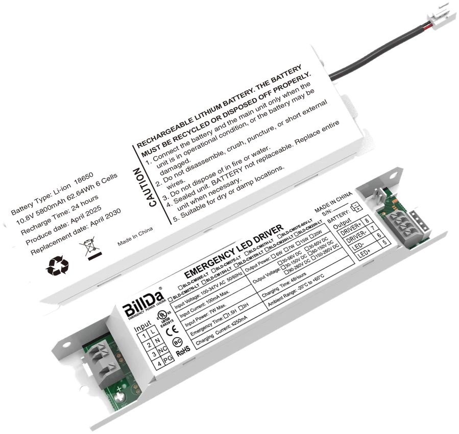 EM20 (EM20-CMB/260DC) — 20W constⒶNT factory-install battery backup module · sized for all Nightwatch model classes