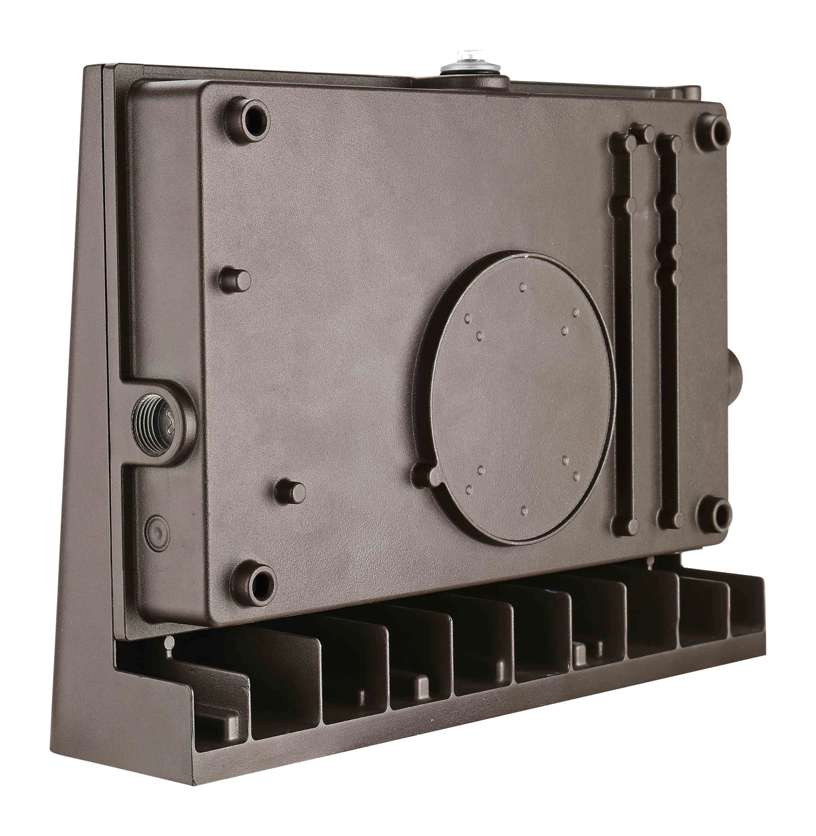Nightwatch — back / installation perspective, photocell port + J-box mounting plate visible