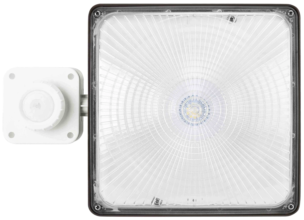 Pathfinder Series — contrⒶLS-Ready housing variant with integrated PIR motion sensor on the trim ring, low-mount canopy/soffit application