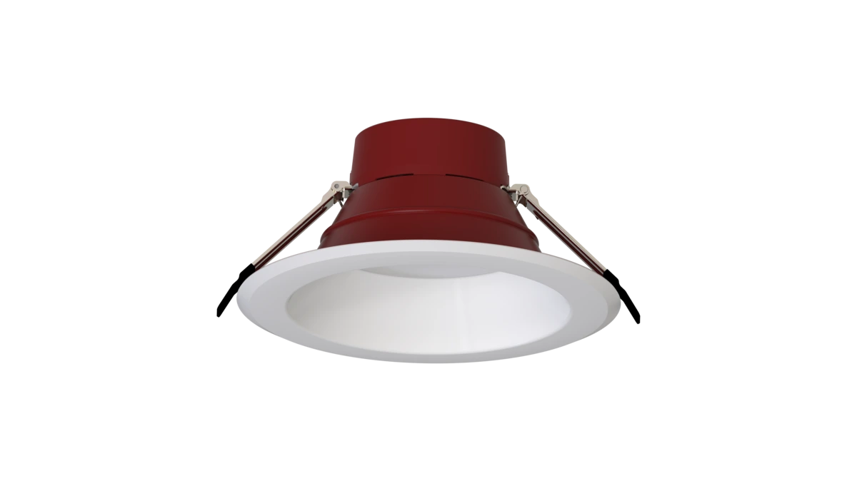 LCDL Solstice SafeZone · 8-inch round aperture · larger lit-plane for taller fire-rated ceilings