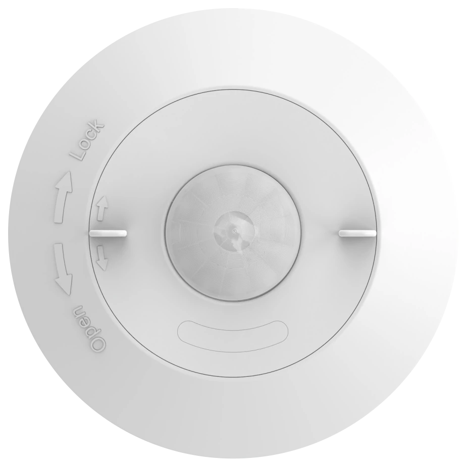 MSP-20CM-ACS · 20FT ceiling-mount ⒶCS PIR sensor · round white housing · default for office, corridor, retail, and hospitality