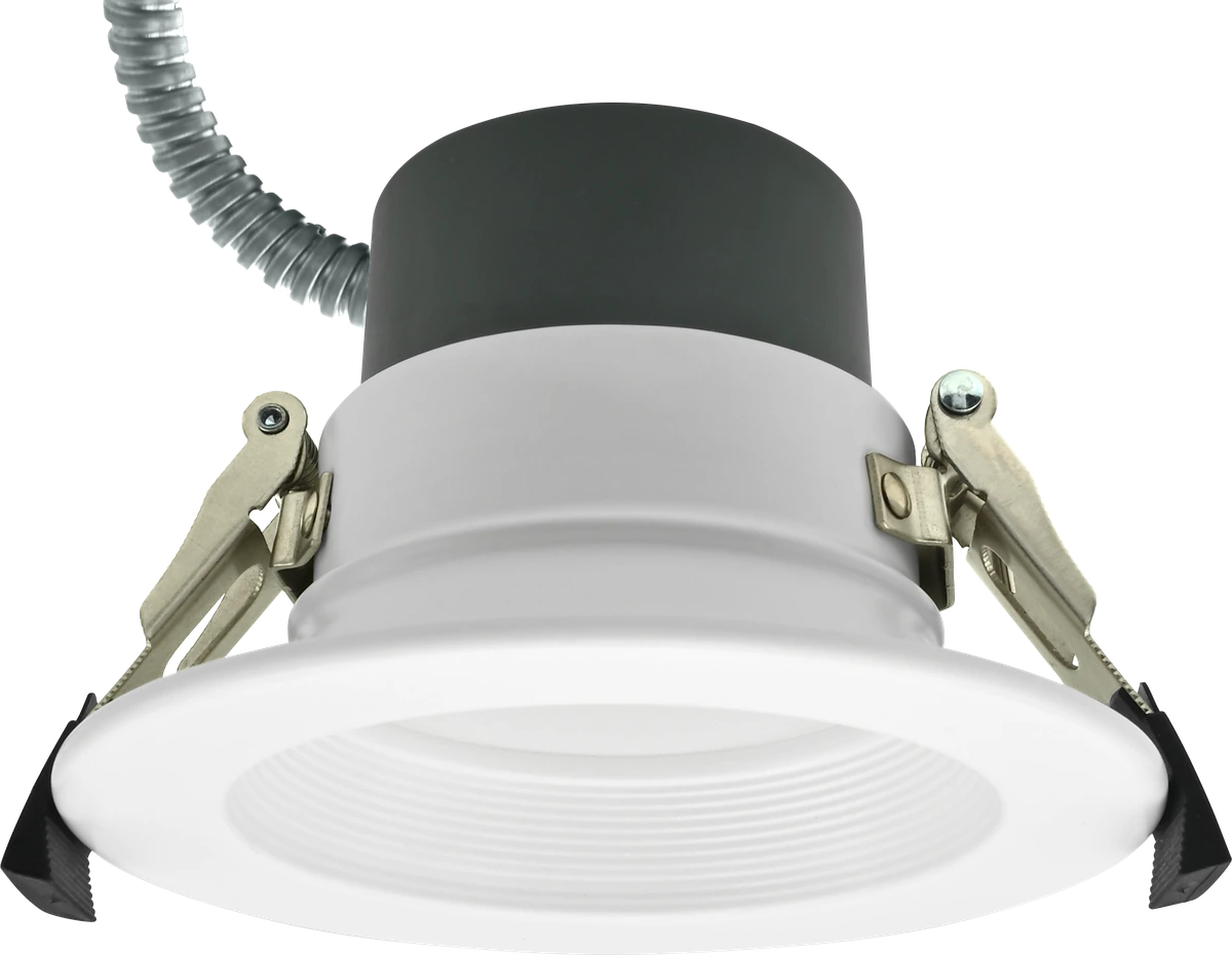 LCDL Solstice · 4-inch round aperture · matte white spun aluminum trim with frosted PC diffuser