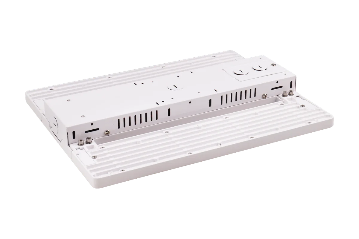 Titan LED linear high bay from above, driver compartment and J-box knockouts