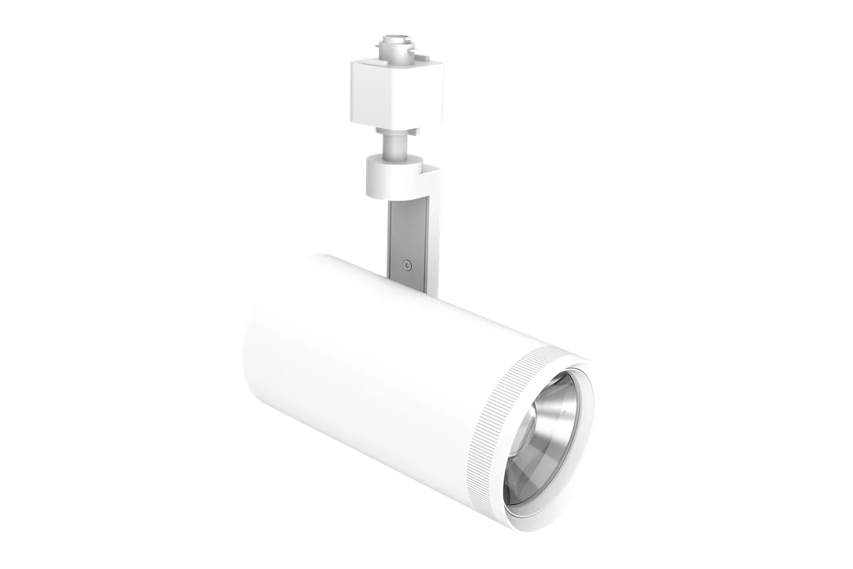 Trackstar LED track head in white, three-quarter view